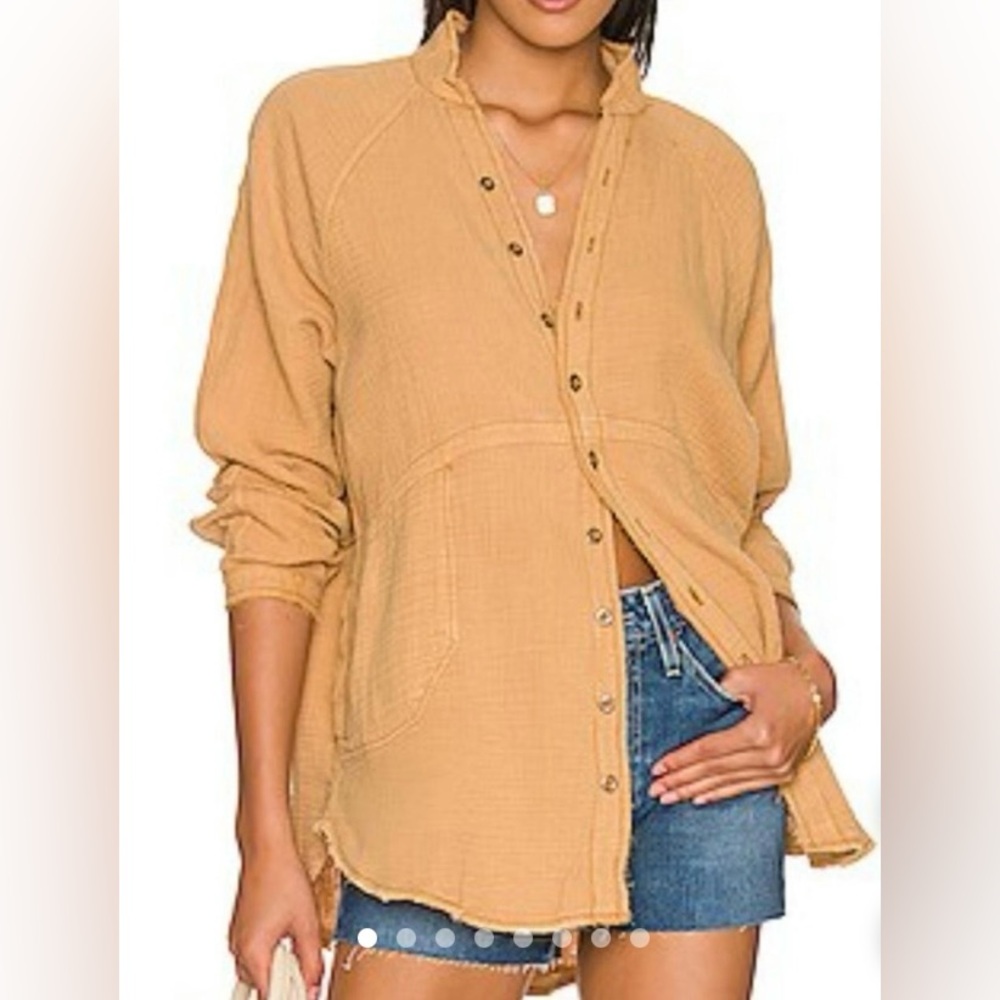 We The Free Camel Gauze Oversized Boho Button-Down